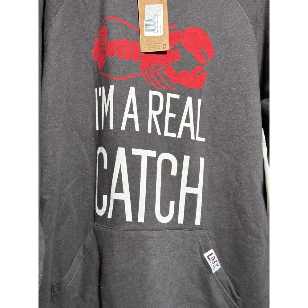 Lazy One Sleep Hoodie S/M Gray Real Catch Lobster Graphic Loungewear NWT - Picture 3 of 9
